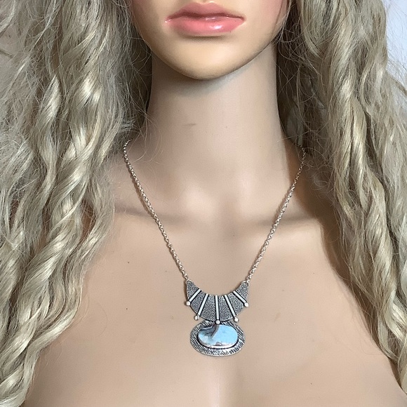 🌸 LARIMAR STONE NECKLACE BOHO PENDANT 925 GEMSTONE CHIC NATURAL COTTAGECORE - Picture 2 of 9